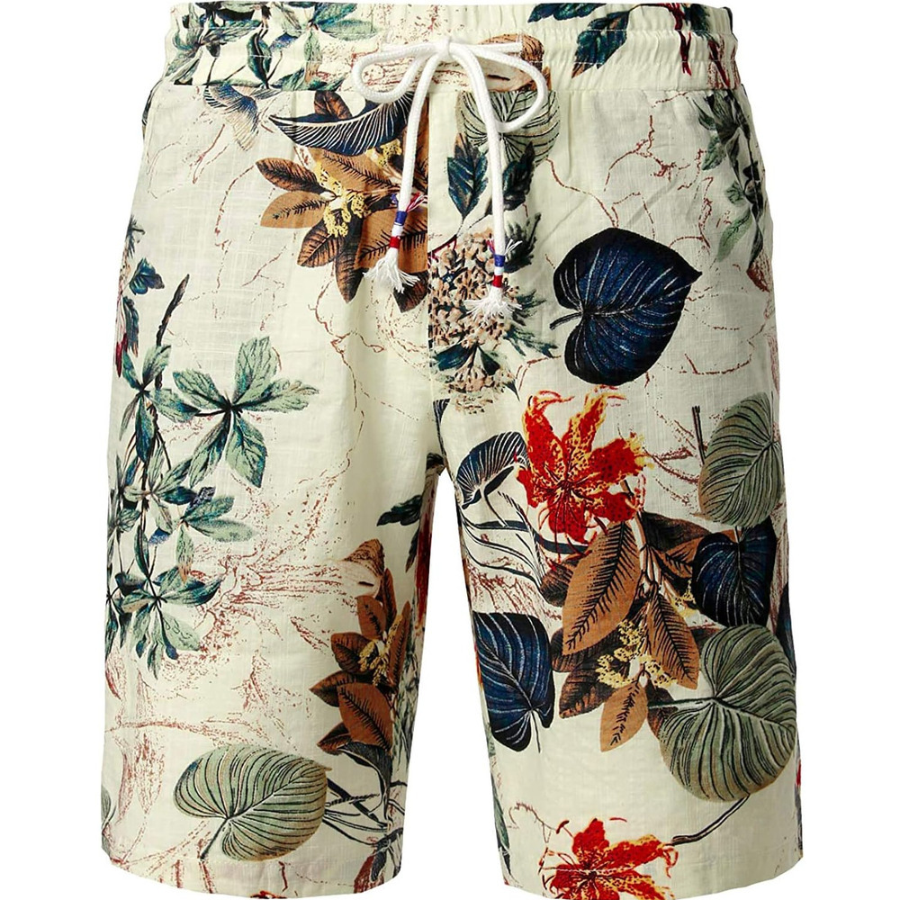 Men's Flower Flat Front Casual Aloha Hawaiian Shorts Fashion print