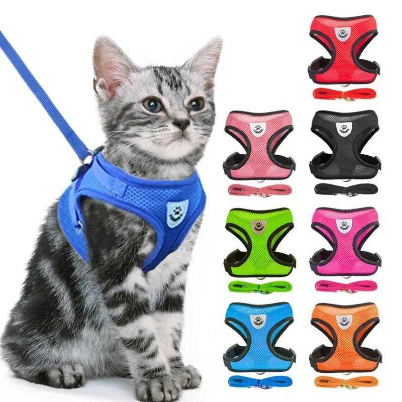Cat harness vest dog walking lead harness dog collar adjustable mesh dog harness small and medium-sized dog kitten accessoriesT250318