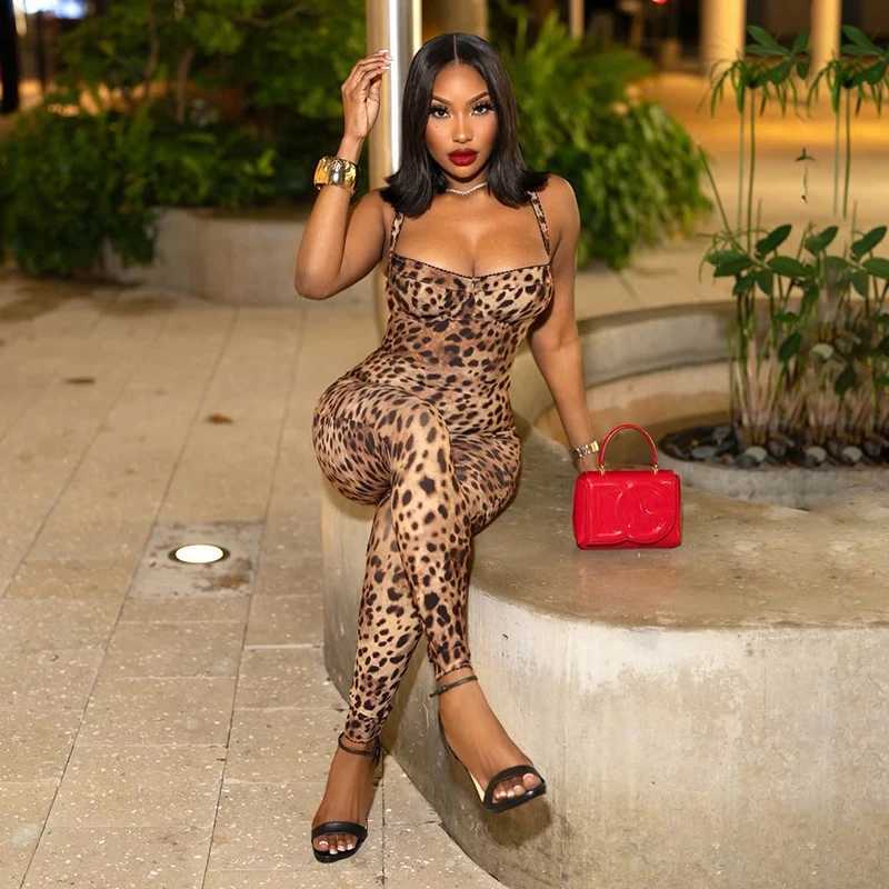 Sexy jumpsuit womens Sveless Trend Leopard Print Sveless Strt Fit Stretch Activity Workout Overview X250318