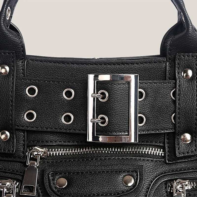 Jiawen Black Gothic Bag 2024 Fi Wan Womens Motorcycle and Bicycle Style Lace Large Capacity Handbag Y250318