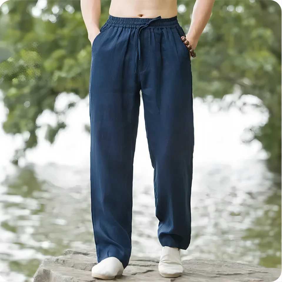 New 2025 Mens Cotton Linen Pants Loose Autumn Casual Pants Mens Breathable Solid Color Trolley Jogging Yoga Pants 4XL W250318