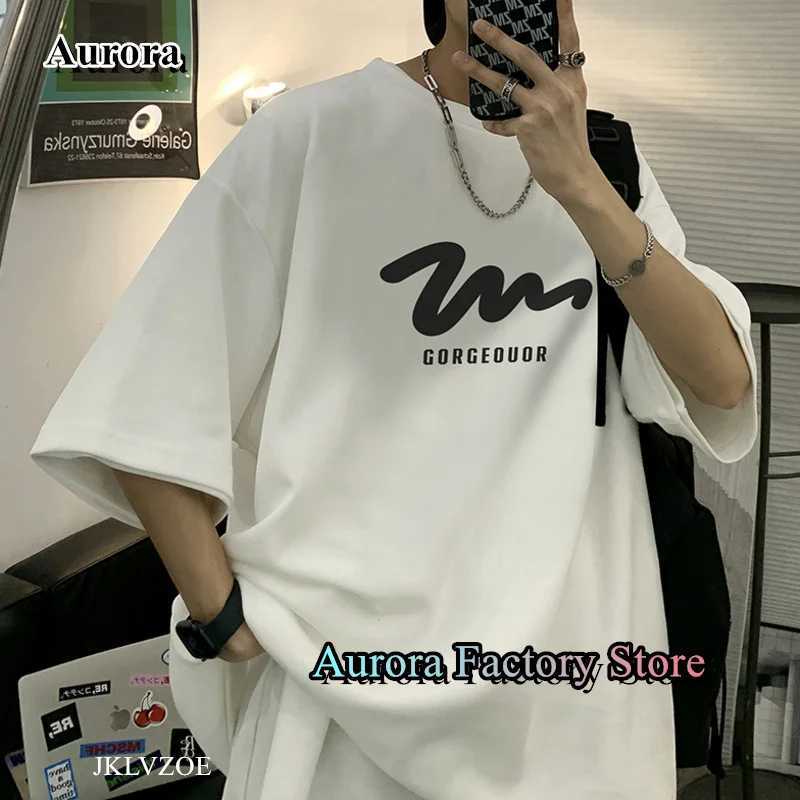 Mens cotton T-shirt summer fashion short sleeved clothing minimalist printed line top T-shirt Korean Harajuku oversized street clothingT250318