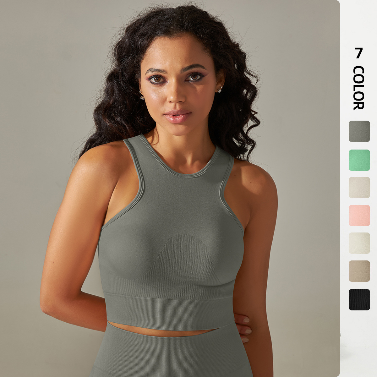 leggings Seamless tight fitting medium length solid color high stretch vest top, sports running fitness yoga suit tracksuit