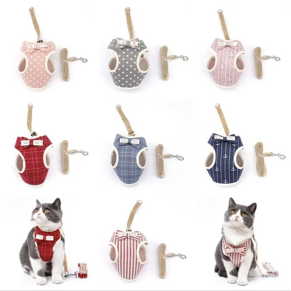 Cute dog and cat harness and belt set nylon mesh pet dog harness LED cat collar clothing vest for small cats and kittens pet suppliesT250318
