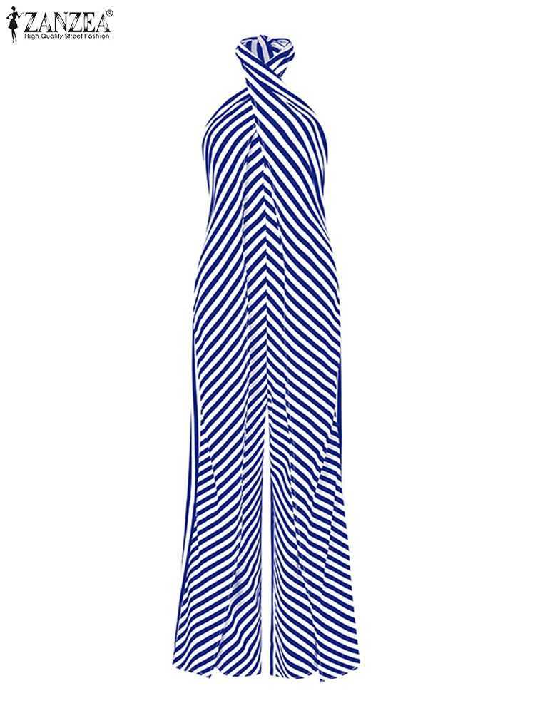 ZANZEA sexy camisole jumpsuit club party striped print wide leg cover women sleeveless summer sportswear fashion 2025 Siam X2503181