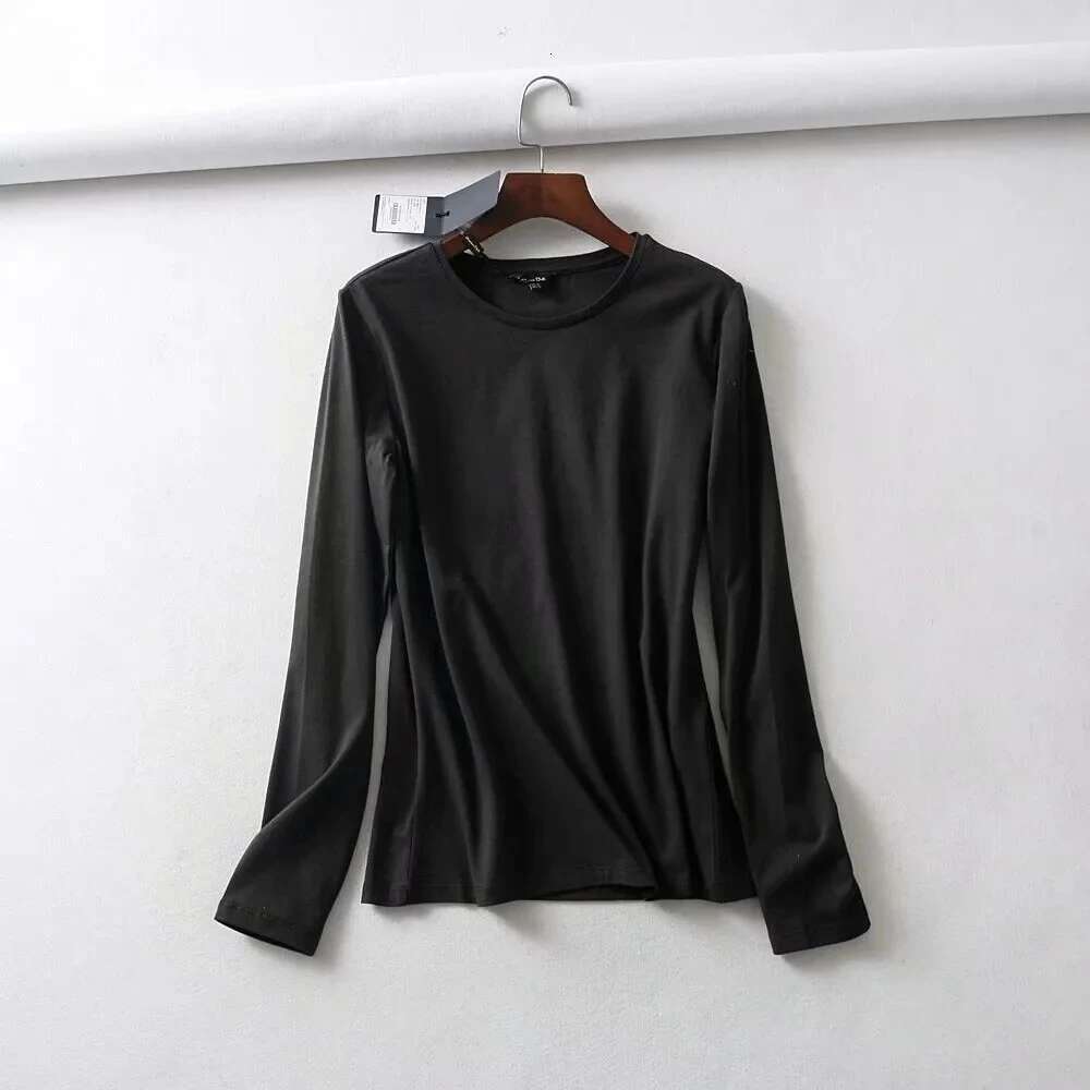 Maxdutti Camisetas Verano Mujer England Style Slim Summer T-Shirt Women Cotton O-Neck Simple Basic Solid Long Sleeve Tshirt