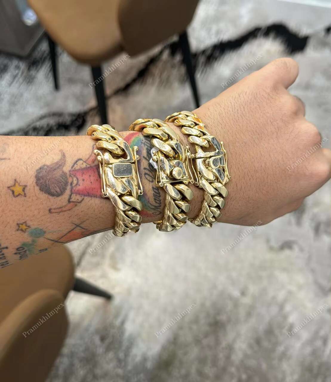 Sier Gold Plated Charm Miami Cuban Rap Singer Bracelet Fashion Jewelry