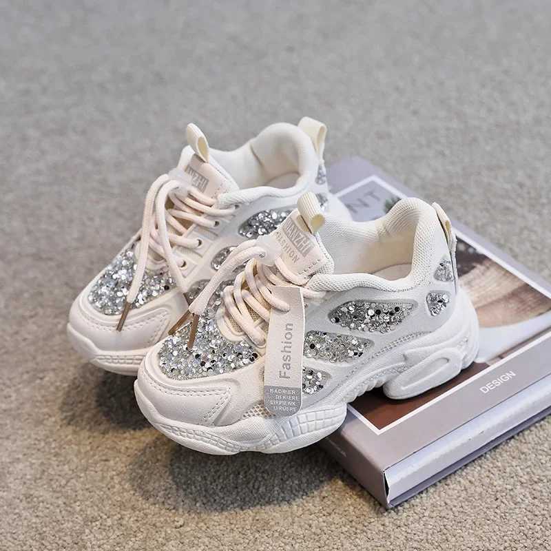 2022 Spring Fashion Womens Sports Shoes Childrens and Preschool Womens Shoes Rhinestone Sparkling Childrens Outdoor Leisure Sports White Shoes RedXJ25