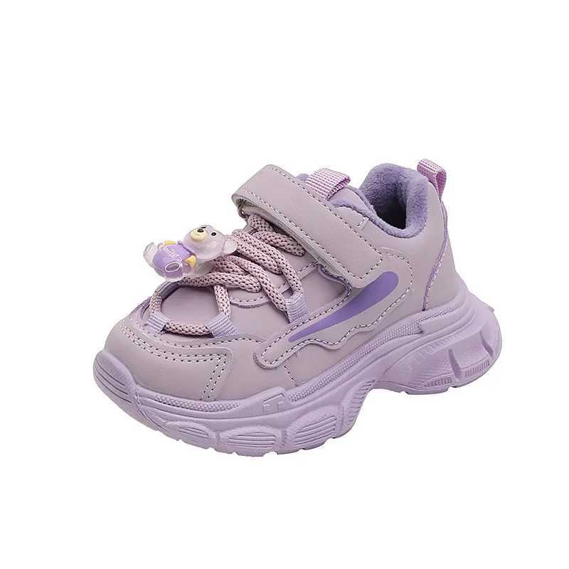 Winter childrens warm woolen leather shoes childrens sports shoes unisex childrens boys and girls casual sports shoes purple beige blackXJ250318