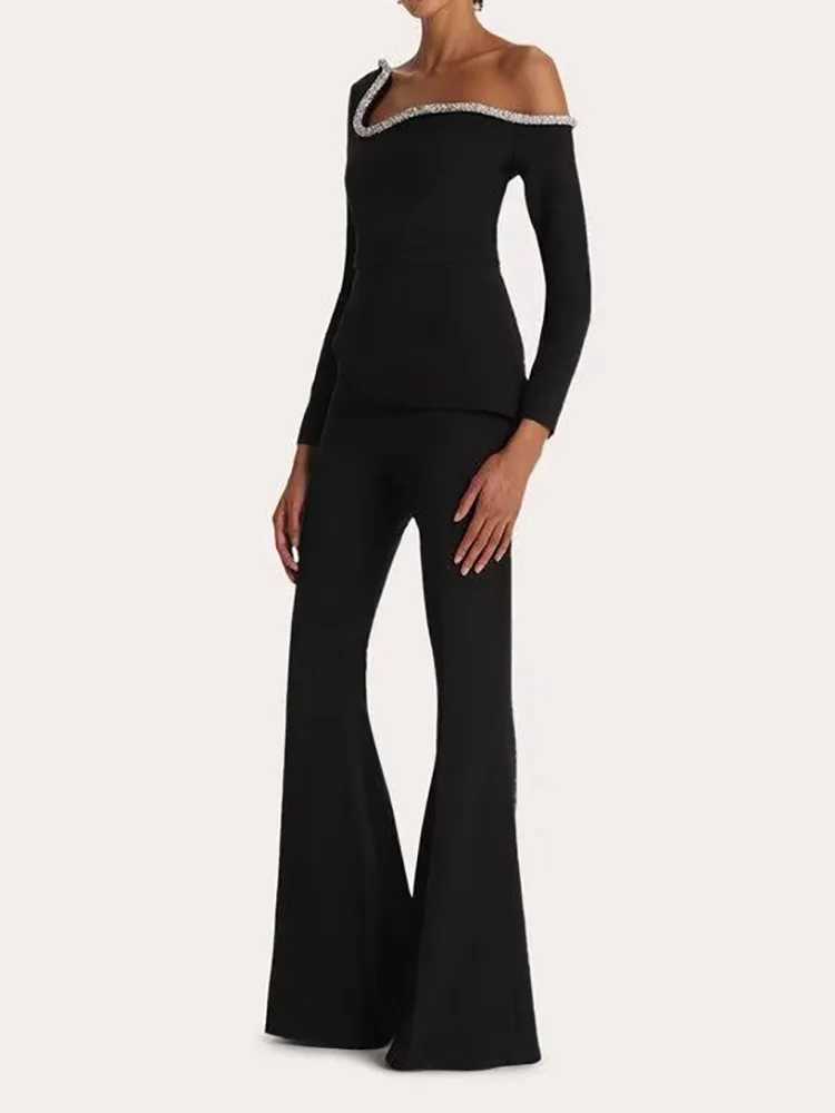 Spring/Summer Long Sleve Fashion jumpsuit Womens Flare Pants Simple Chic Playsuits 2025 Solid Patchwork Sexy Womens Tight Clothes X250318