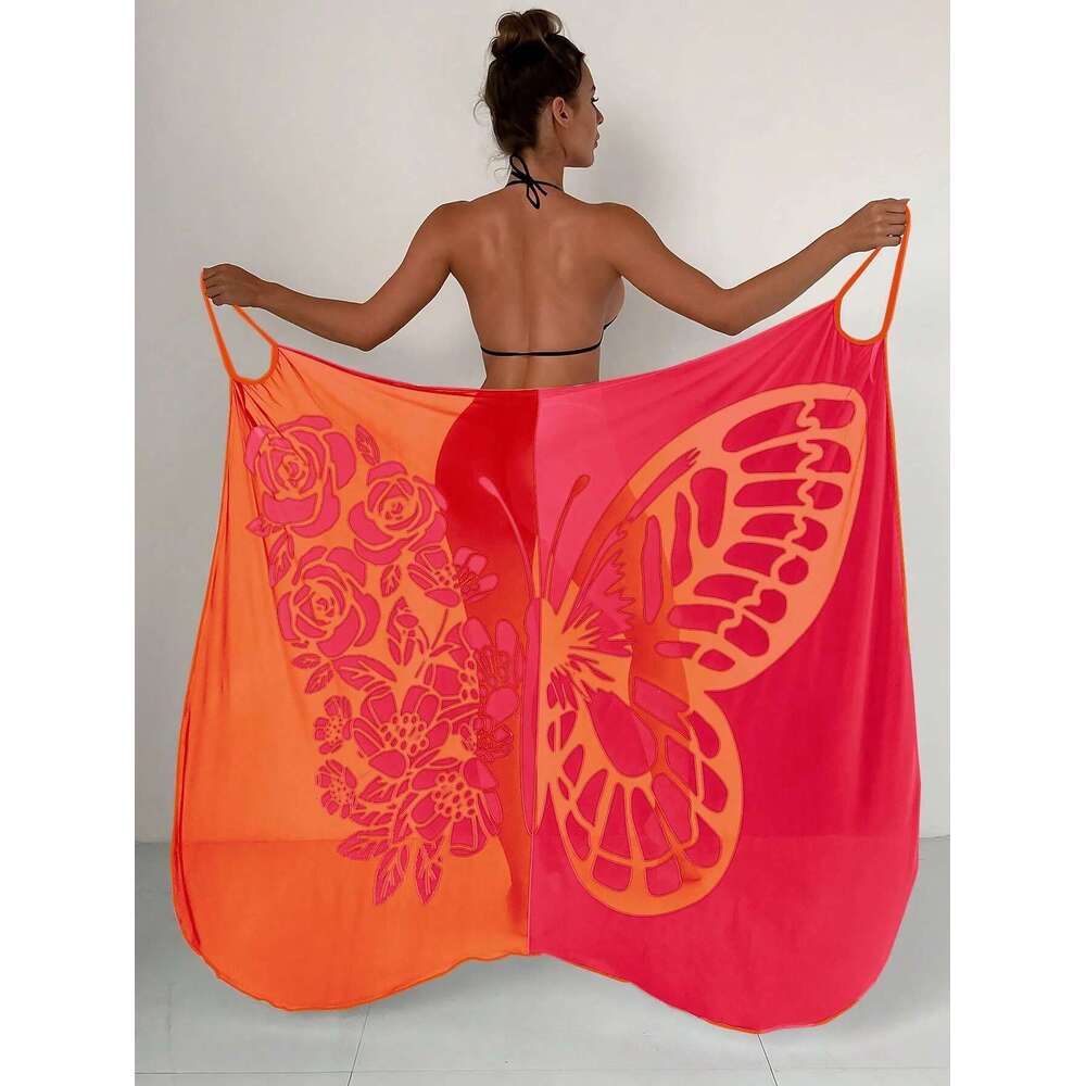 Sexy Butterfly Printed Bathing Dress For Women, Summer Tunic, Bikini, NGO Industries, Round Skirt, Elegant Beach Clothing