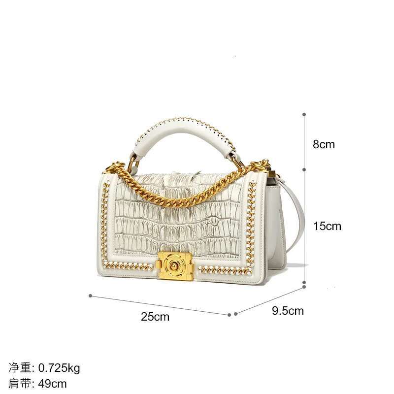 White Crocodile Genuine Leather Chain Women's Crossbody New Small Fragrance Style Bag