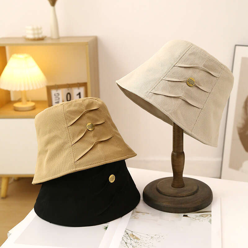 Hat, female fisherman hat, design sense, niche, covering, face highlighting, small shade, sun protection, trendy ins pleated bucket hat