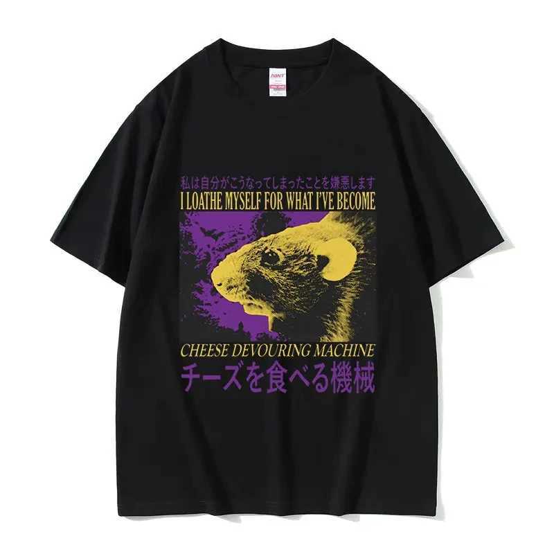 Funny Cheese Devouring Machine Japanese Graphic T-shirt Mens Retro Fashion O-neck Oversized T-shirt Y2k Unisex 62408XJ250318