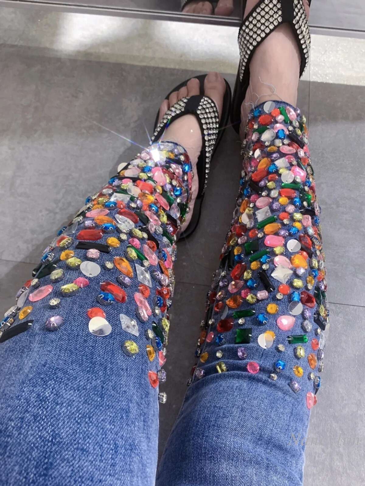 European Fashion Blue Women Heavy Industry Color Dia Design Comfortable Soft Stretch Skinny Jeans Denim Pants