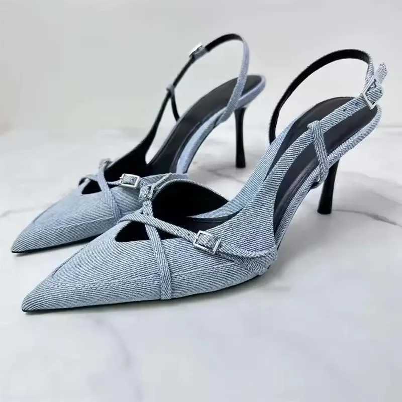 2025 Street Buckle Pump Pointed Toe Thin High H Banquet Strap Party Shoes Zapatos De Mujer Y250317