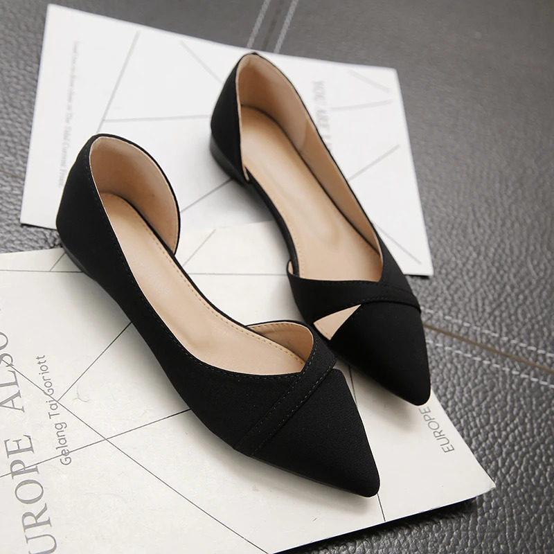 Women Flats Pink Black Pure Color Plus Small Size 33 34 Large 41 42 43 44 Suede Leather Pointed Toe Office Lady Flat Heel Shoes 250318
