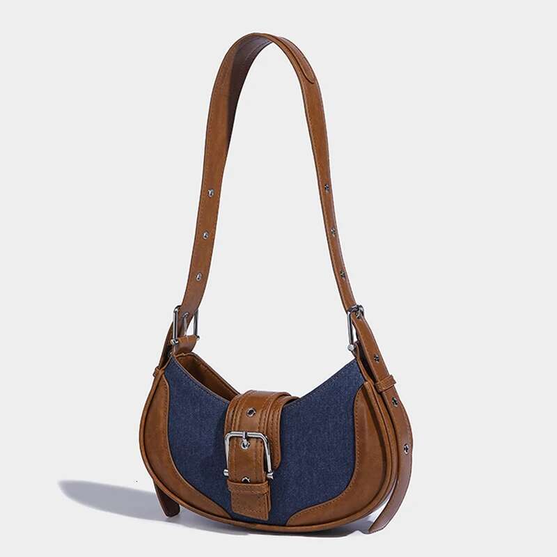 Vintage Splicing Saddle Underarm Bags For Women Designer Handbag Purse 2023 New In Contrasting Colors Shoulder Crossbody