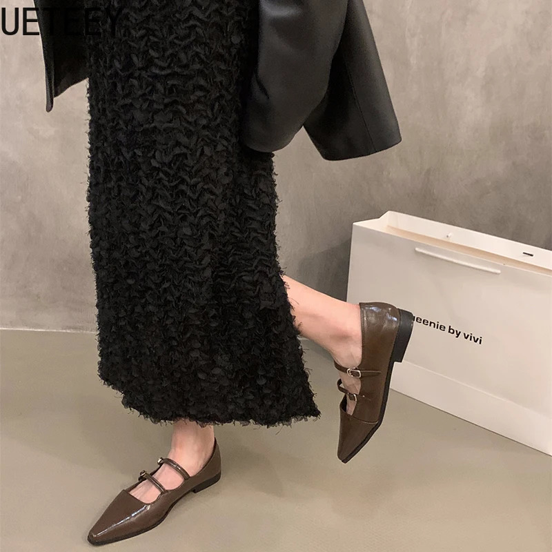 Pointed Toe Women Mary Jane Shoes Fashion Shallow Buckle Shoes Ladies Casaul Dress Low Heel Leather Shoes 250318