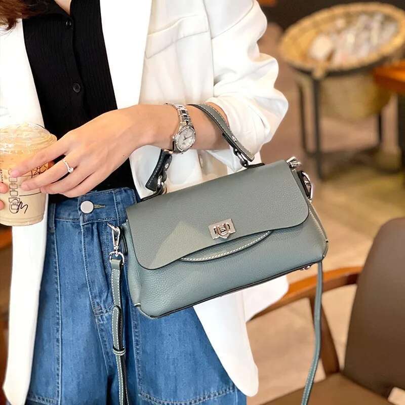 handbags female crossbody bags Vintage Genuine leather one piece shoulder small square for women cowhide Blue bag