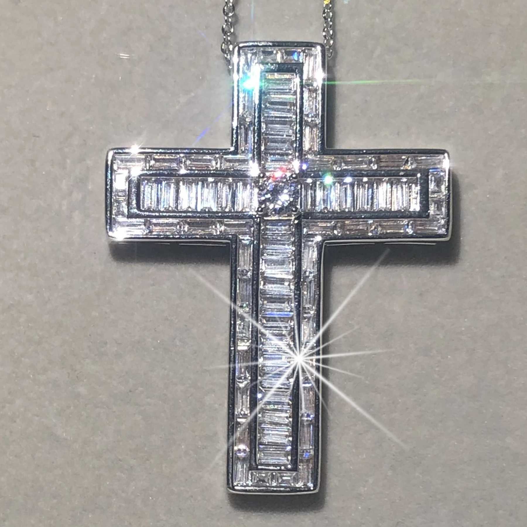 Handmade large cross pendant with necklace 925 sterling silver simulated diamond party wedding pendant suitable for womens best jewelry W250318