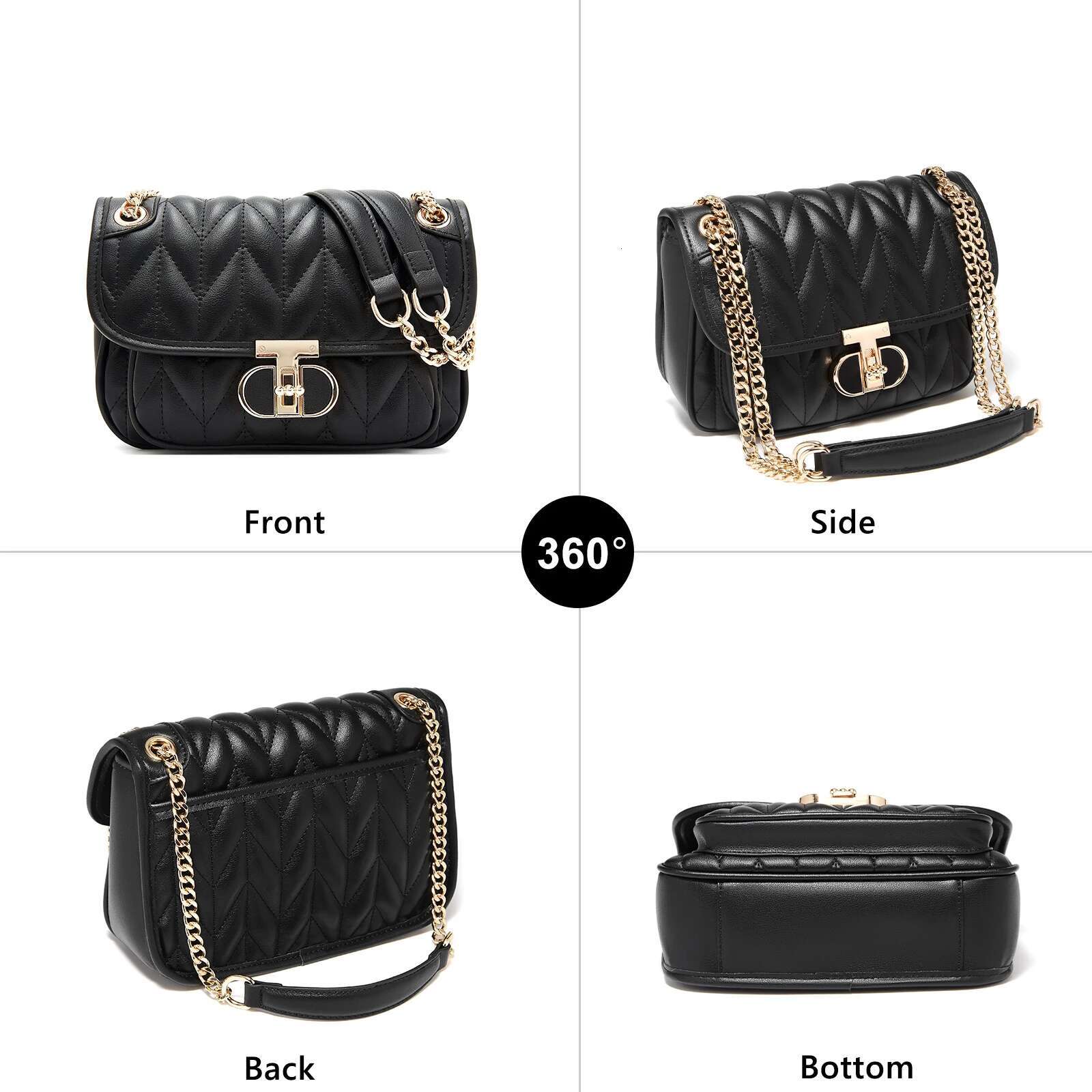 FOXER Women Leather Shoulder Bag Lady Classic Quilted Chain Crossbody Handbag Chrismas Valentine's Day Gift