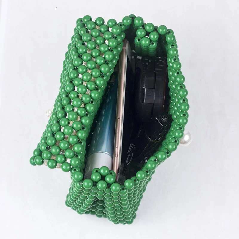 Meet You Fashion Colorful Evening Hand-Woven Round Acrylic Beaded Handbag Simple Square Street Photo Small Bag Female