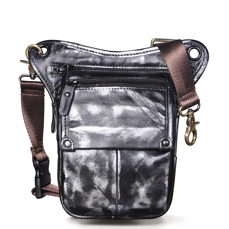 Crazy Horse Leather men Multi-function Small Messenger Bag Fashion Travel Belt Waist Pack Drop Leg Bag Pouch Male 211-4-d 250314