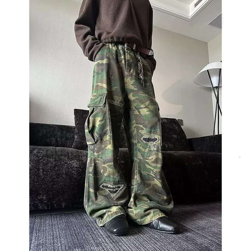 Camouflage Women Y2k Hip Hop Vintage High Waisted Jeans Straight Streetwear Casual Loose Large Size Wide Leg Denim Pants