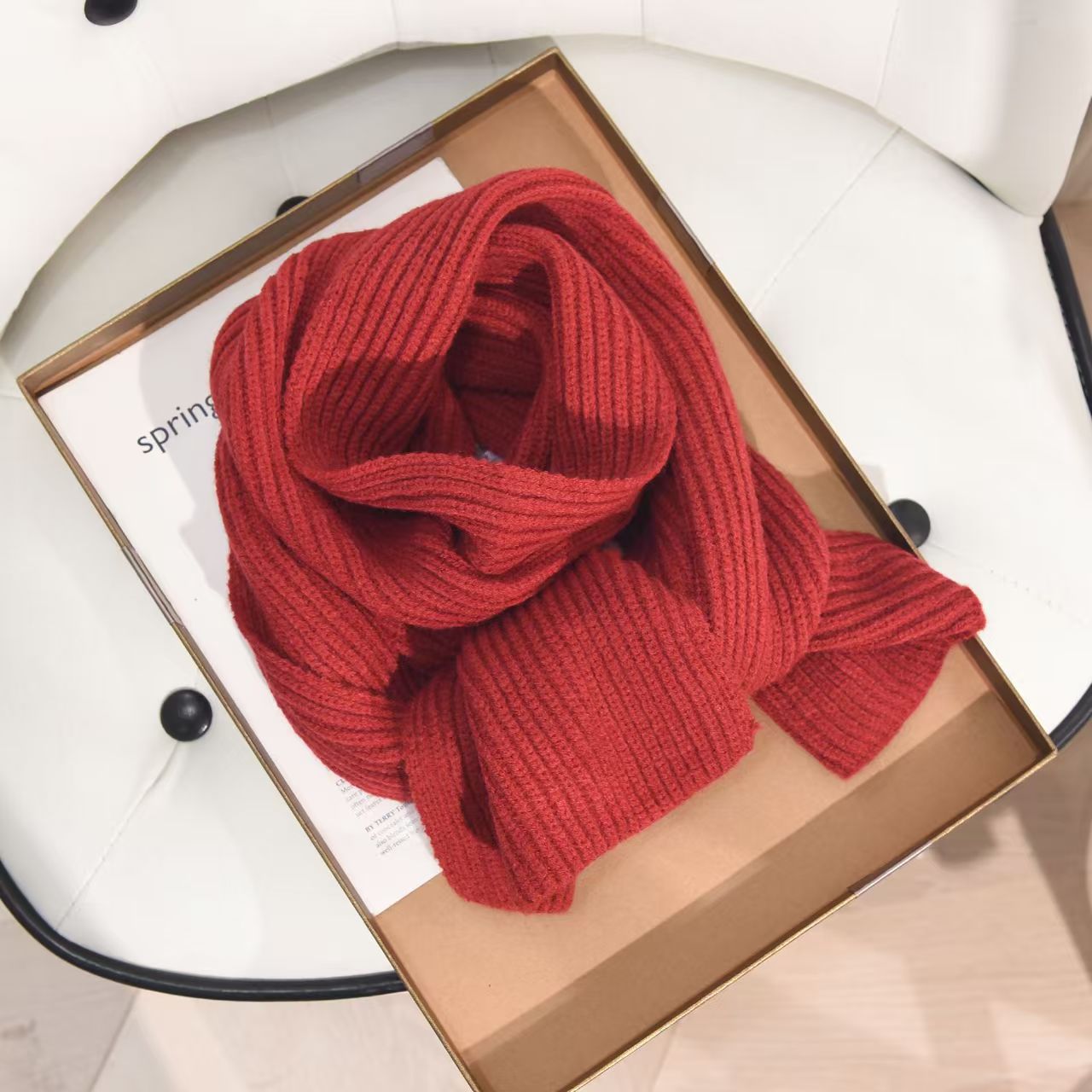 K161 Winter simple high-end short warm knitted scarf INS college style solid color couple neck scarf birthday gift