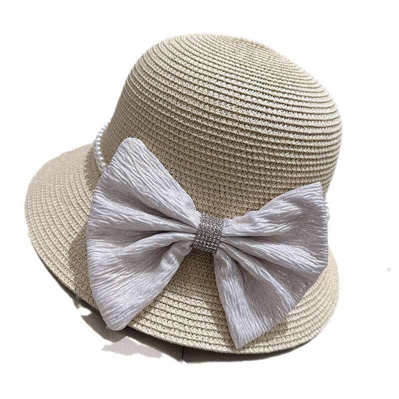 Hepburn style oversized bow water dia fisherman fashionable sun protection and sunshade straw hat, small with eaves pot cap, women's hat