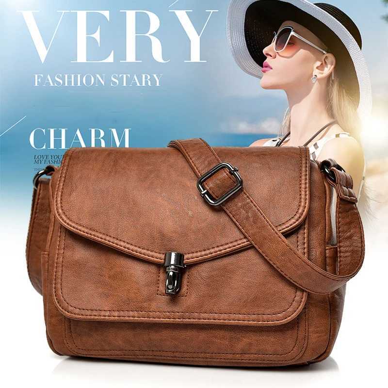 Vintage Soft PU Leather Shoder Bags Luxury Handbag Retro Three Pockets Large Capaci Crossbody Bag Z250318