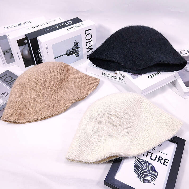 Solid color knitted basin for women elegant spring and autumn temperament, fisherman with simple bucket hat