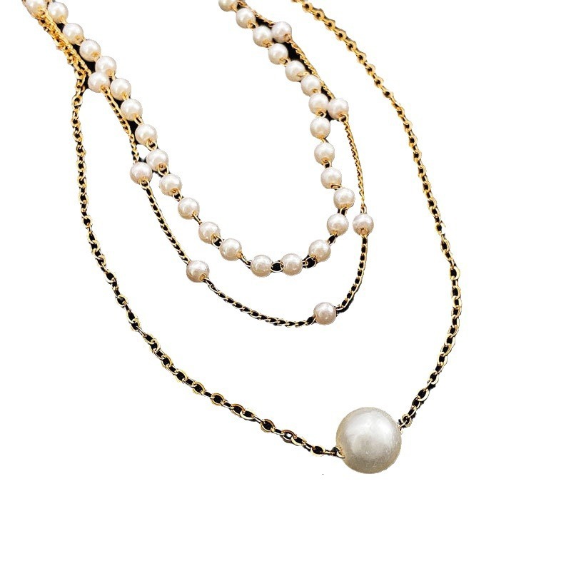 Three Layers Of Imitation Pearl Chain Necklace Women's New High-grade Choker Collar Bone Chain Jewelry