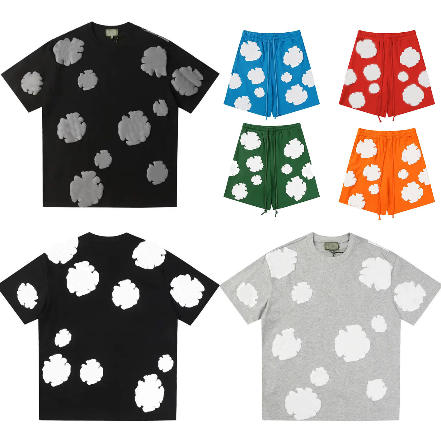 designer t shirt black T-Shirt Puff flowers white summer t shirts gray short sleeve tshirts Outdoor hot pants men's Cotton beach shorts