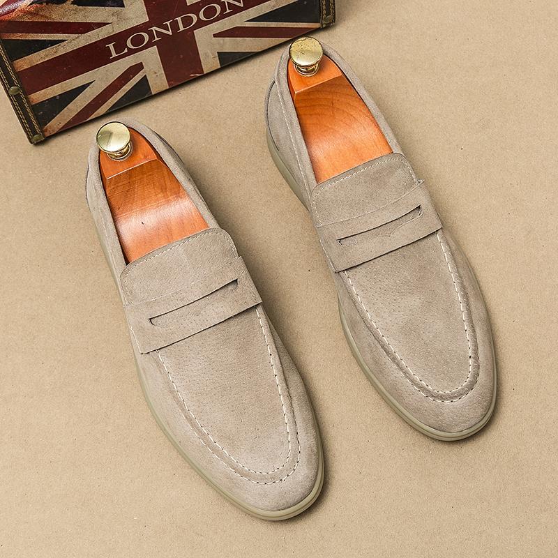 new Men's large-size casual leather shoes fashionable slip-on loafers trendy simple formal business leather shoes