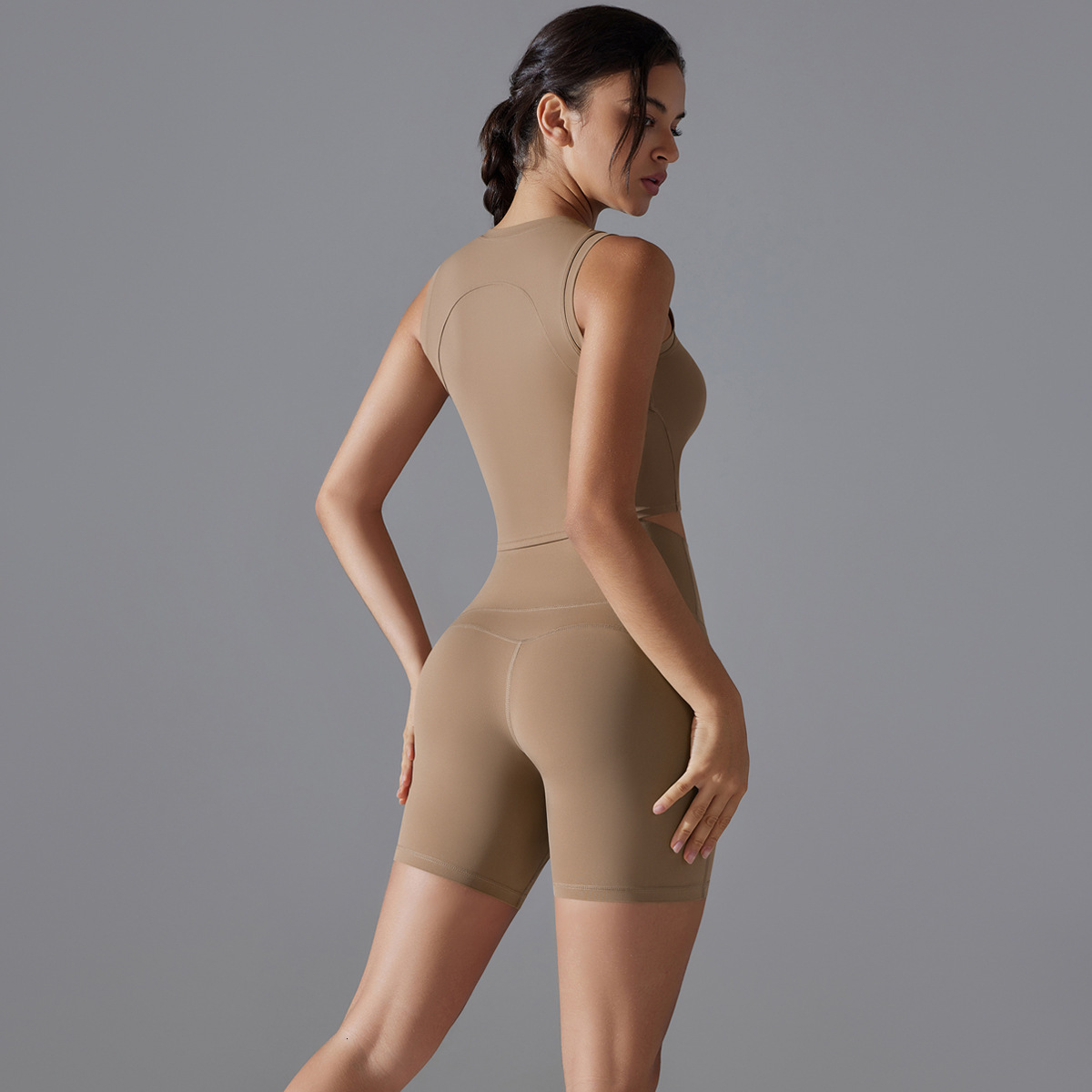 New tracksuit solid color sexy drawstring sports bra suit set, running fitness antibacterial yoga shorts two-piece set leggings