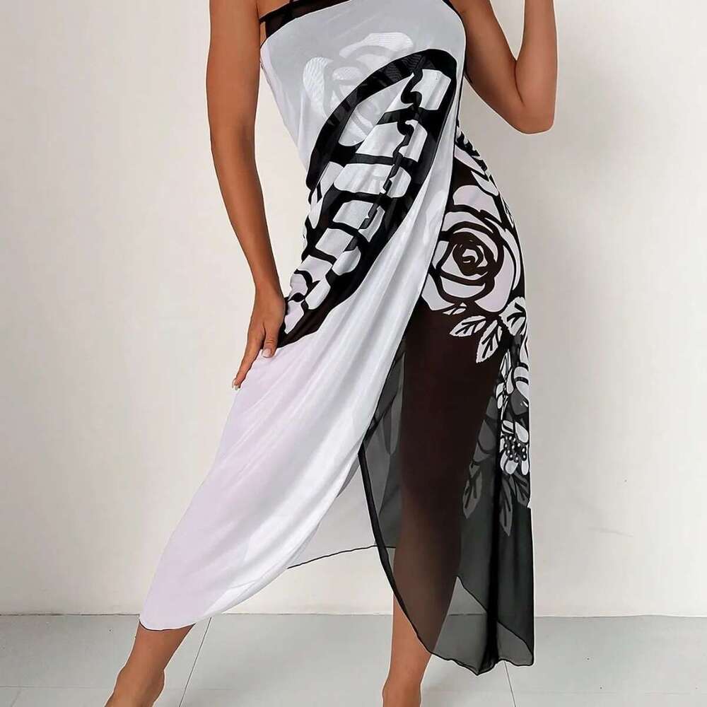 Sexy Butterfly Printed Bathing Dress For Women, Summer Tunic, Bikini, NGO Industries, Round Skirt, Elegant Beach Clothing