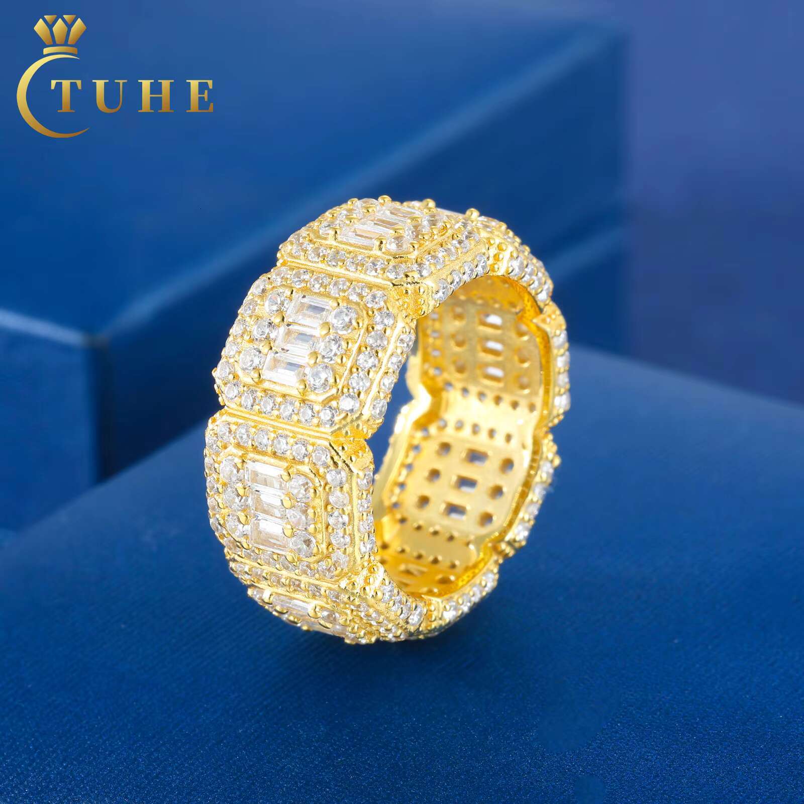 Wedding Engagement Gift Jewelry Sterg Sier VVS Baguette Moissanite Ice Candy Ring for Men Women