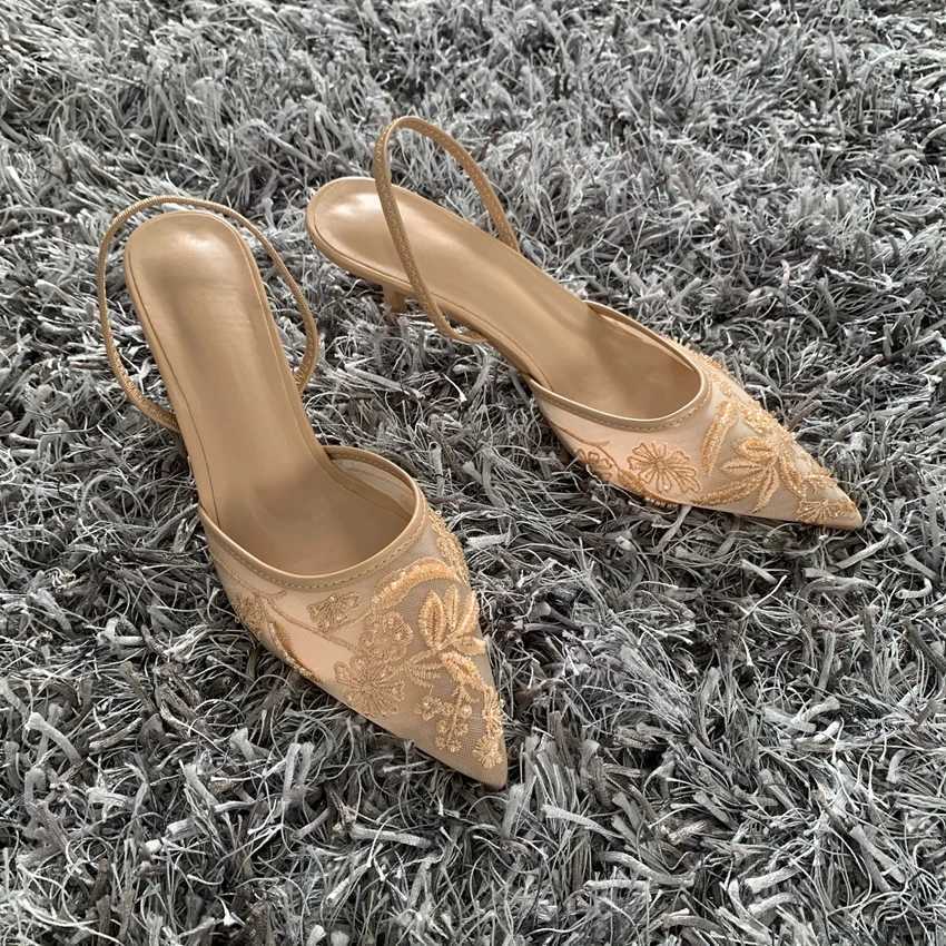 Luxury brand High H Wen sandals with mesh embroidery and elegant Pointed womens suspender party wedding shoes Y250317