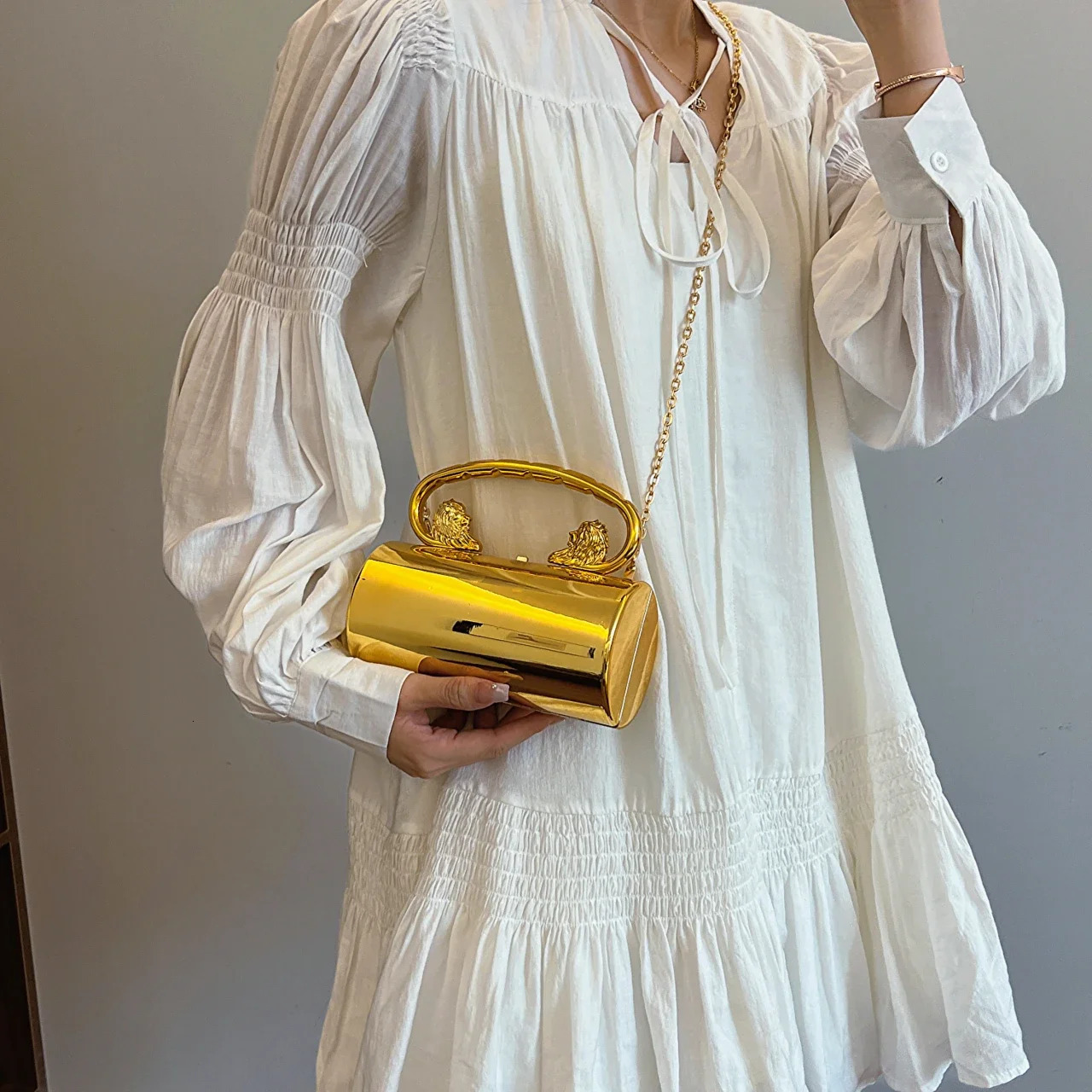 High Quality PVC Cuylindrical Crossbody Bag Silver Gold Evening Clutch Bag Acrylic Handbag Female Party Purse Phone Bag 250318