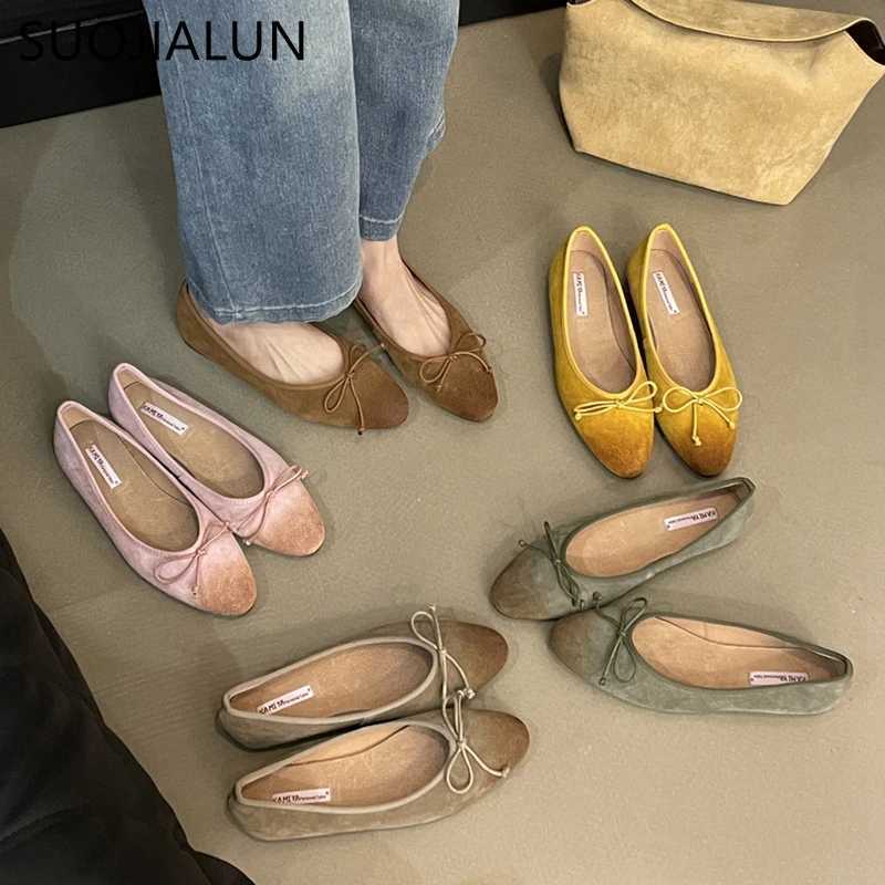 SUOJIALUN 2024 Spring New Wenping Shoes Fi Bow Round Toe Womens Ballet Shoes Light Slip Dress Ballet Shoes Y250317