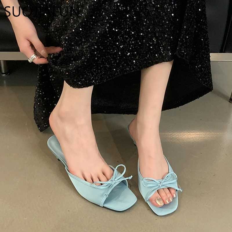 SUOJIALUN 2024 Summer New Warm Sliding Fi Open Toe Sliding Womens Elegant Sliding Square Midsole Dress Sandals Y250317