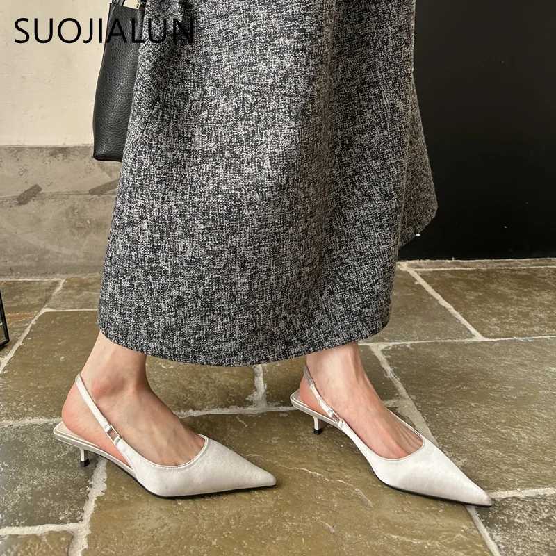 SUOJIALUN Spring brand new warm sandals Fi point slip shoes womens elegant elastic back shoes thin high heels Y250317