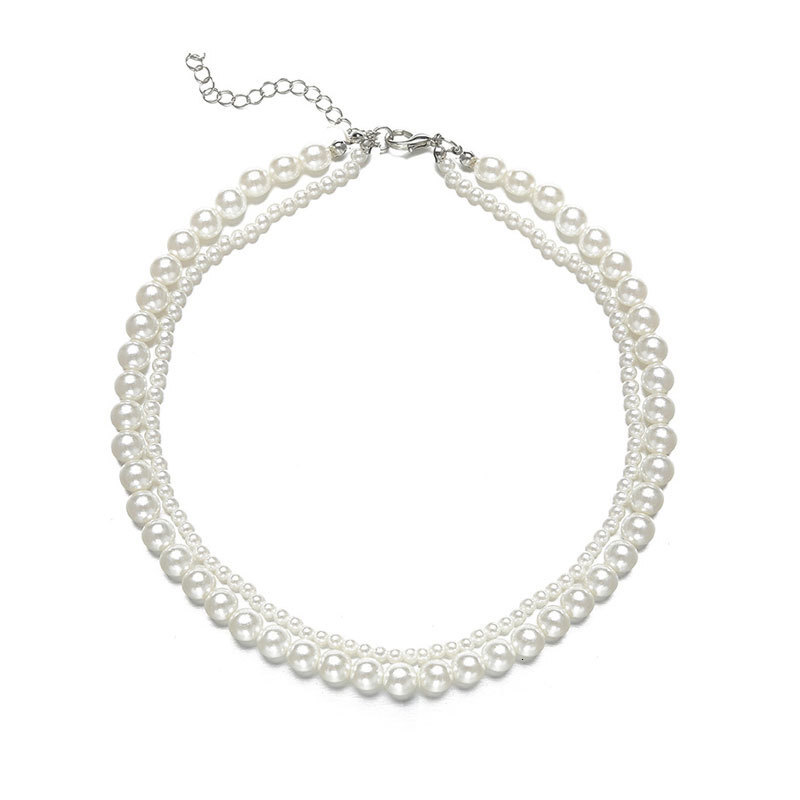 Double Layer Long Imitation Pearl Necklace Women's Multi-layer Choker Collarbone Chain Jewelry