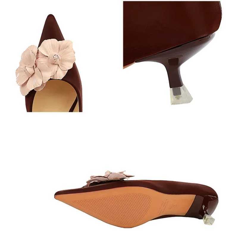 Bigtree Wedding Shoes Fi Party Shoes 4cm Thin Medium H Light Leather Flower Womens Pump Zaptos Mujer Y250317