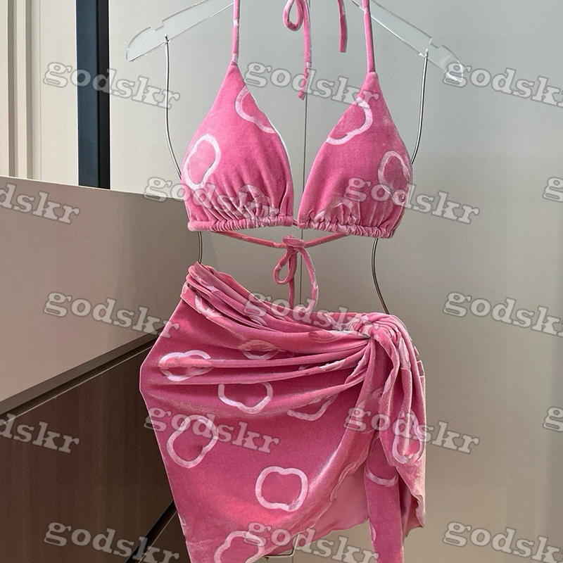 Bikini Skirt Women Swim Suit Sexy Push Up Halter Bra Briefs Beach Skirt 3 Piece Set Classic Designer Swimsuit Summer Vacation Surfing