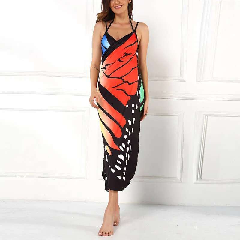 Sexy butterfly print cover swimsuit women's summer dress waist jacket bikini swimsuit sarong skirt wallet swimsuit elegant women's swimsuit