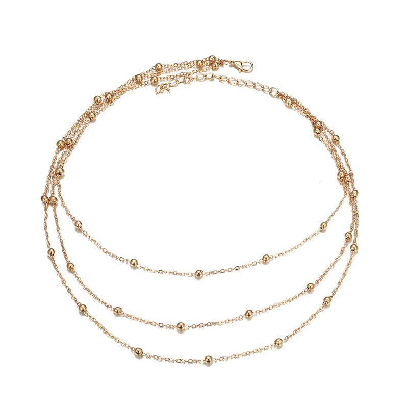 4mm Metal Ball Chain Three Layer Necklace Women's Bohemian Style Multi-layer Round Bead Chain Jewelry