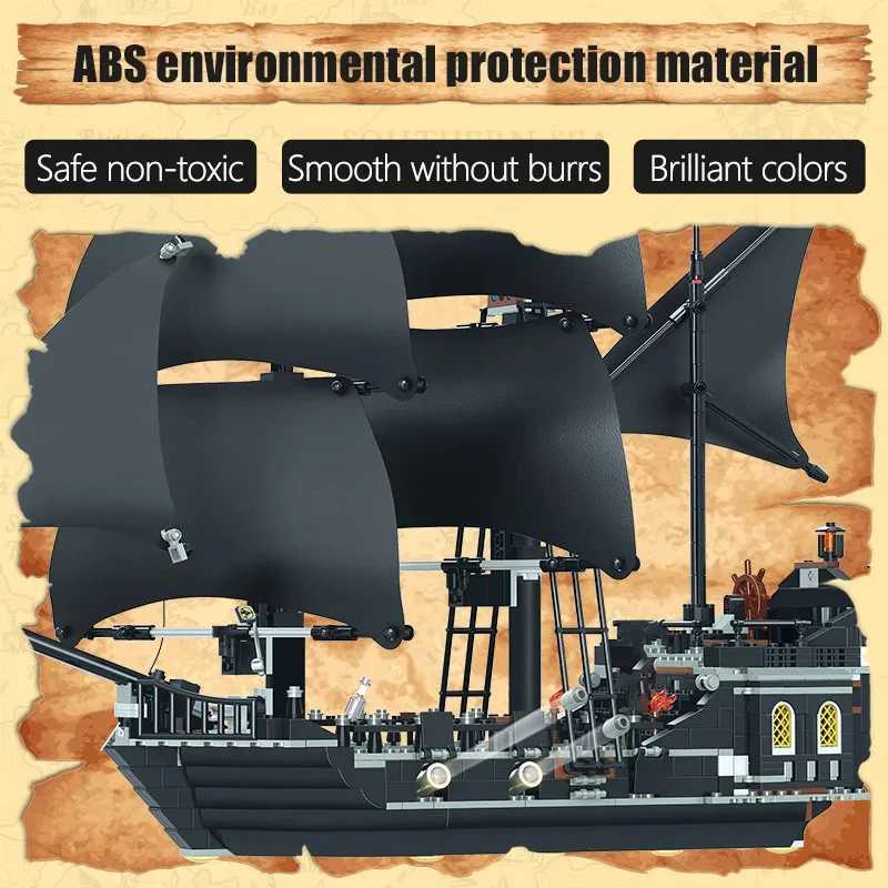 Caribbean Pirate Ship Queen Revenge Warship Black Pearl Sailor Building Blocks MOC 4195 Assembled Toys Childrens GiftsXJ250318